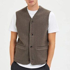 Selected Homme Boiled Wool Vest Mens Medium Brown Gillet
